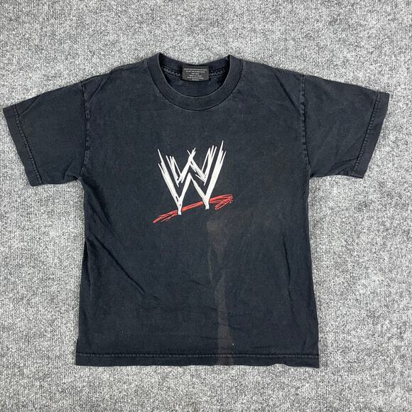 WWE T-Shirt Boys Size M Black Logo Graphic Wrestling Tee Steve & Barry’s Youth - Picture 1 of 7